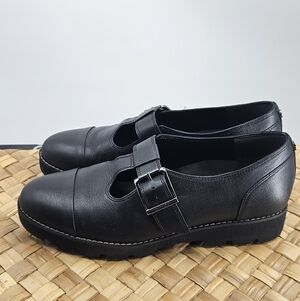 Black Buckle Mary Jane Strap Loafers Vionic Size 9 Wide